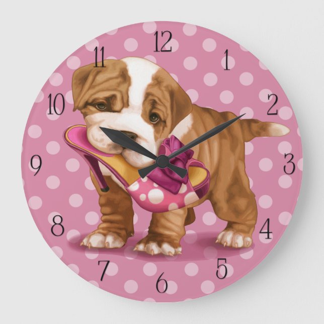 English bulldog and shoe large clock (Front)