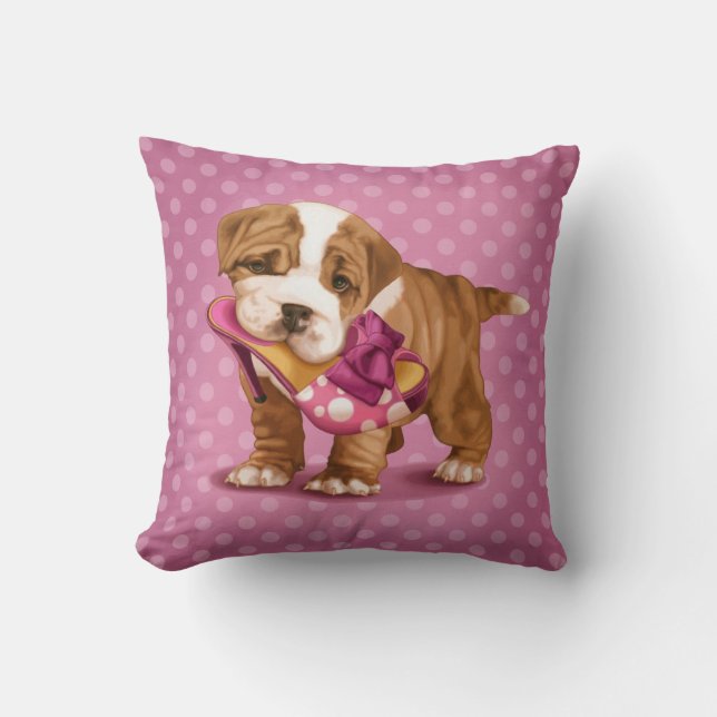 English bulldog and shoe throw pillow (Front)