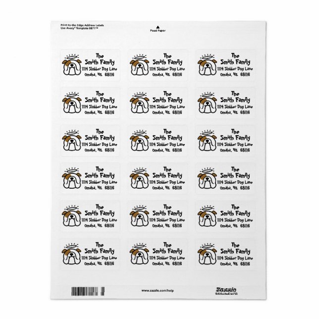 English Bulldog Angel - custom Bulldog Label (Full Sheet)