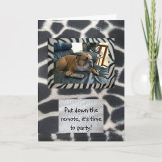 English bulldog & animal print happy birthday card