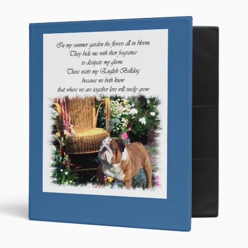 English Bulldog Art Summer Garden Binder