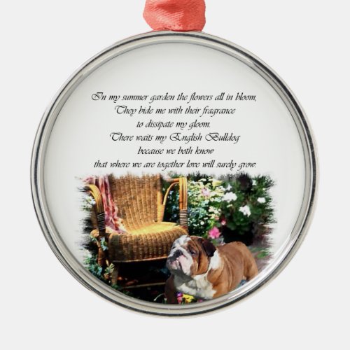 English Bulldog Art Summer Garden Metal Ornament