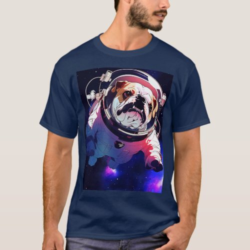 English Bulldog Astronaut Funny Dog Space Suit  T_Shirt