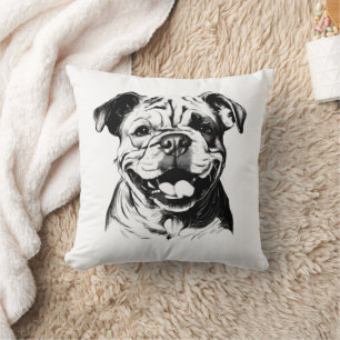 English Bulldog B&W Silhouette Throw Pillow