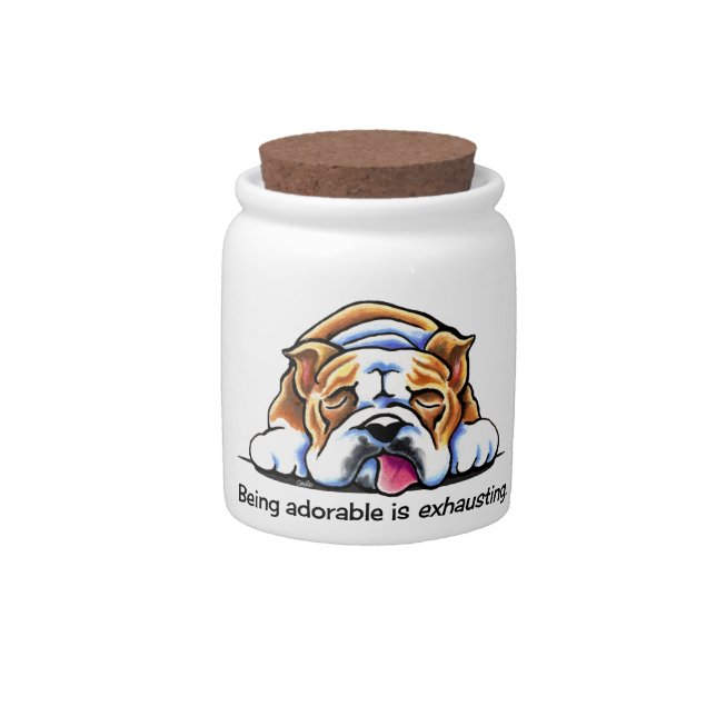 English Bulldog Being Adorable Off-Leash Art™ Candy Jar (Front)