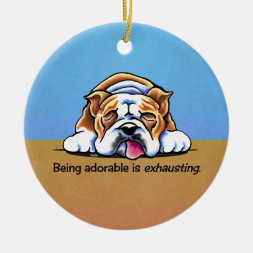 English Bulldog Being Adorable Off_Leash Art Ceramic Ornament