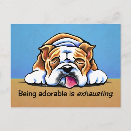English Bulldog Being Adorable Off_Leash Art Postcard