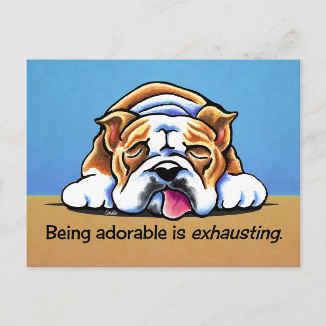 English Bulldog Being Adorable Off-Leash Art™ Postcard (Front)