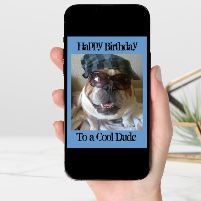 English Bulldog Birthday Card, Cool Dude Card (Front Digital)