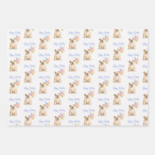 English Bulldog Birthday Dog Wrapping Paper Sheets