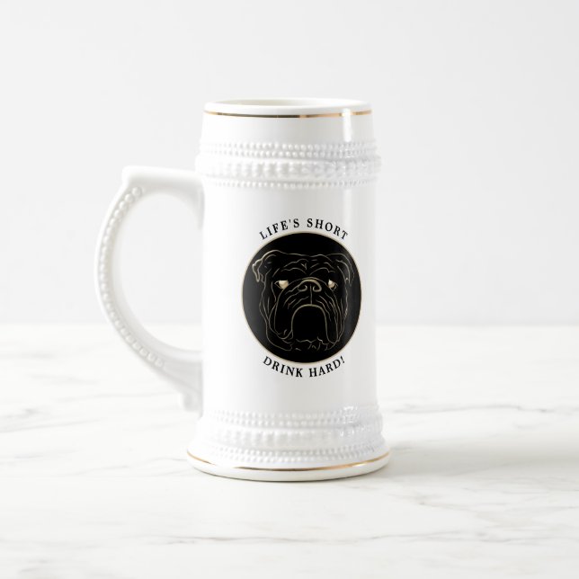 English Bulldog Black and Gold Beer Stein (Left)