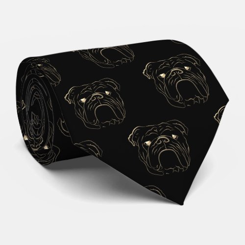 English Bulldog Black and Gold Neck Tie