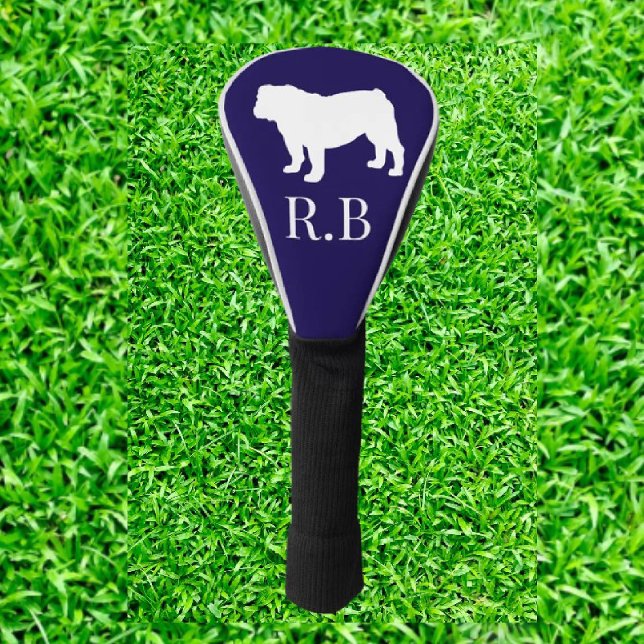 English Bulldog  Blue Navy  Golf Head Cover (Show off your love for English Bulldogs on the golf course with our stylish monogram golf head cover)