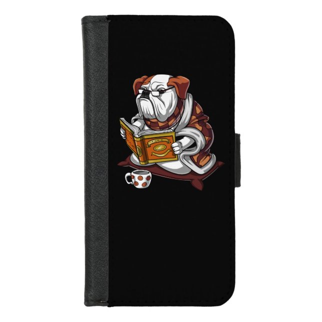 English Bulldog Book Reading Dog Funny Pet iPhone Wallet Case (Front)