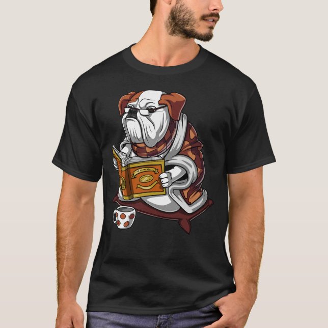English Bulldog Book Reading Dog Funny Pet T-Shirt (Front)