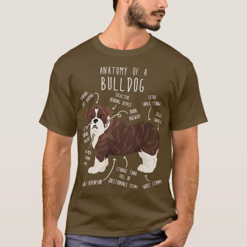 English Bulldog Brindle Dog Anatomy T_Shirt
