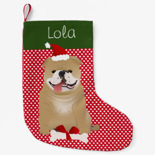 English Bulldog Buff Color Personalized Small Christmas Stocking