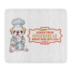 English Bulldog Chef Baking Gingerbread Cutting Board