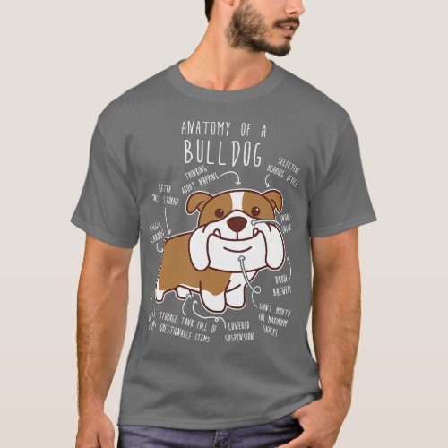 English Bulldog Chocolate and White Dog Anatomy T_Shirt