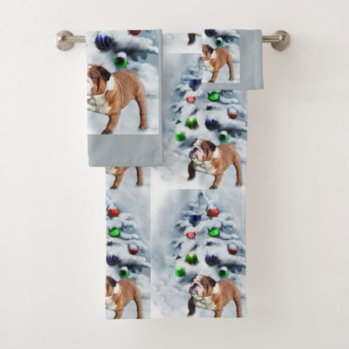 English Bulldog  Christmas Bath Towel Set
