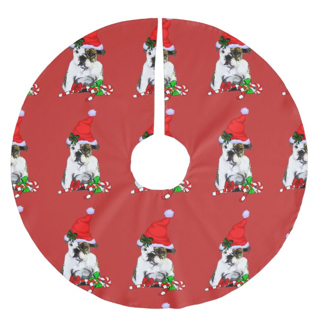 English Bulldog Christmas Brushed Polyester Tree Skirt (Front)