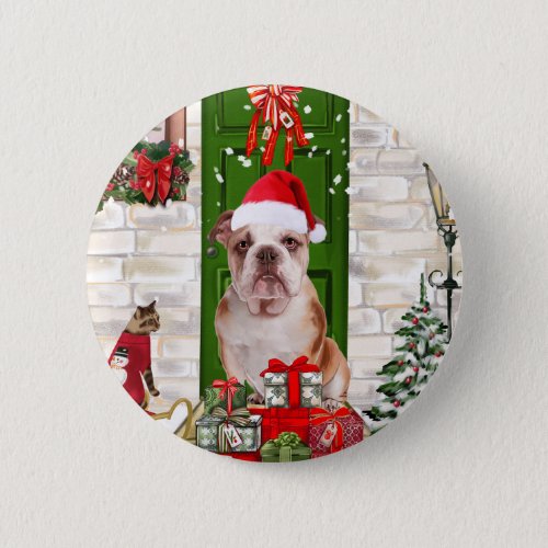 English Bulldog Christmas   Button