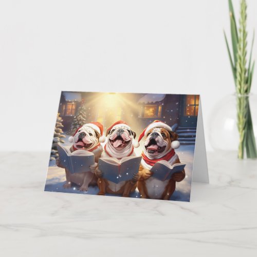 English Bulldog Christmas Carolers Fun Holiday Card