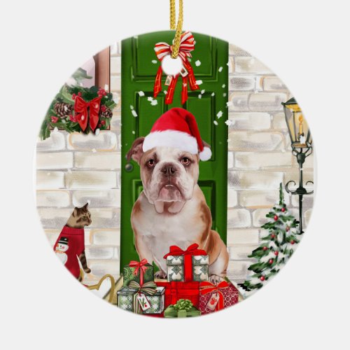 English Bulldog Christmas  Ceramic Ornament