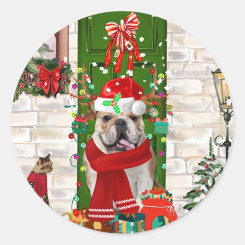 English Bulldog Christmas  Classic Round Sticker