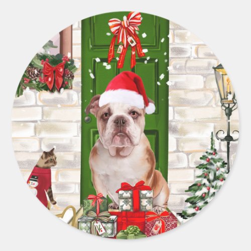 English Bulldog Christmas   Classic Round Sticker