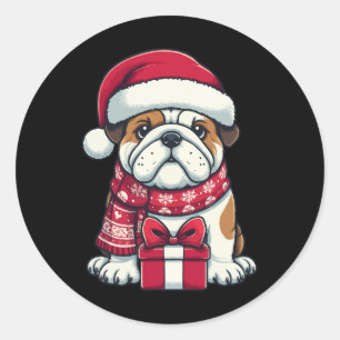 English Bulldog Christmas Cute Santa Pet For Anima Classic Round Sticker