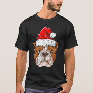 English Bulldog Christmas Dog Santa Hat Xmas Boys T-Shirt