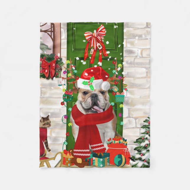 English Bulldog Christmas   Fleece Blanket (Front)
