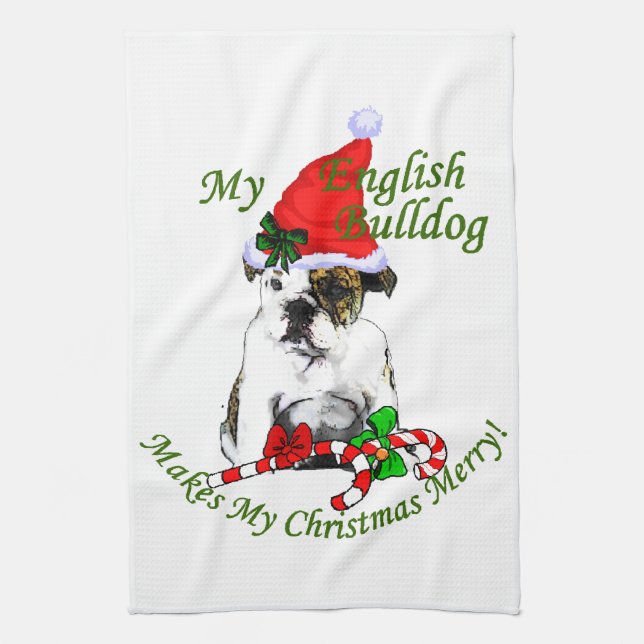 English Bulldog Christmas Kitchen Towel (Vertical)