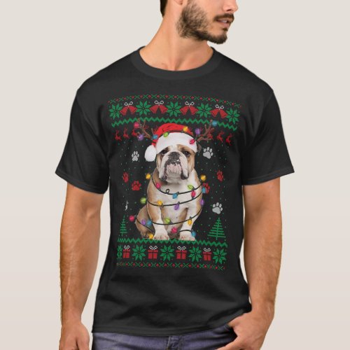 English Bulldog Christmas Lights Santa Dog Lover U T_Shirt