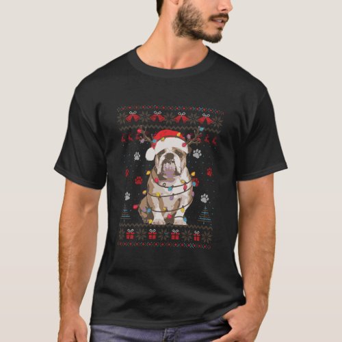 English Bulldog Christmas Lights Santa Dog Lover U T_Shirt