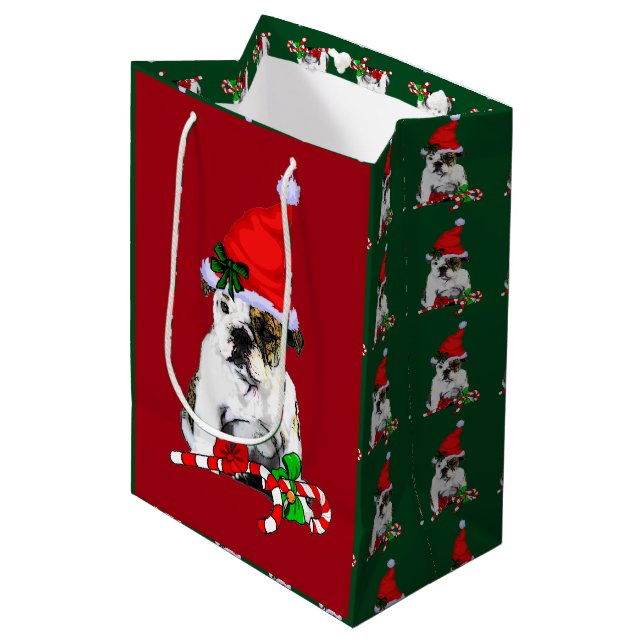 English Bulldog Christmas Merry Medium Gift Bag (Front Angled)