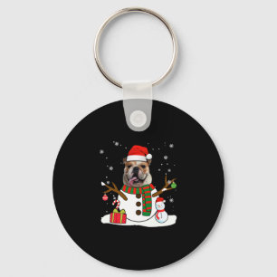 English Bulldog Christmas Pajama Snowman Dog Lover Keychain