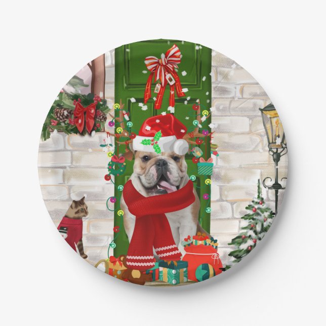 English Bulldog Christmas   Paper Plates (Front)