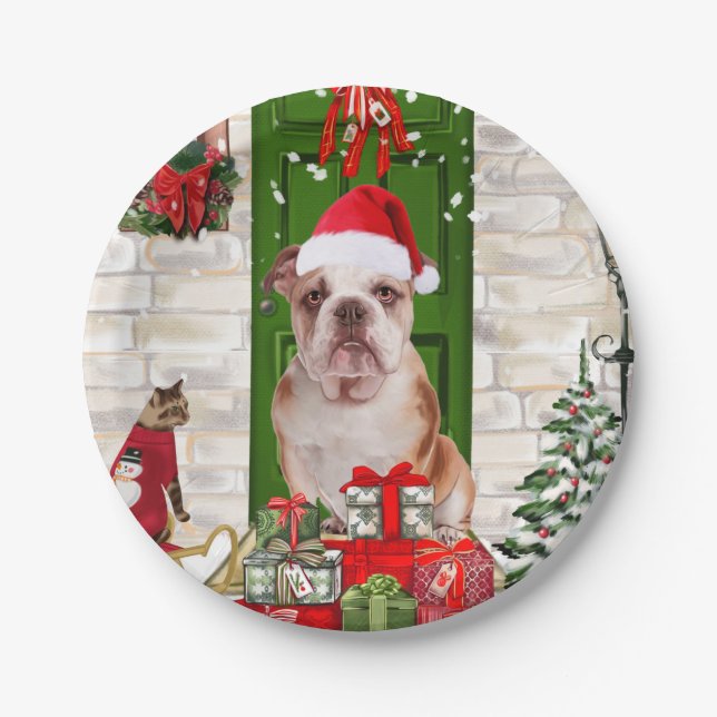 English Bulldog Christmas   Paper Plates (Front)