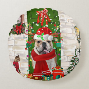 English Bulldog Christmas Round Pillow