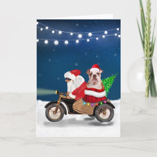 English Bulldog Christmas Santa Claus  Card