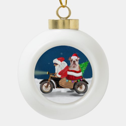 English Bulldog Christmas Santa Claus  Ceramic Ball Christmas Ornament