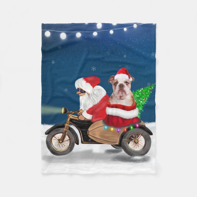 English Bulldog Christmas Santa Claus  Fleece Blanket (Front)