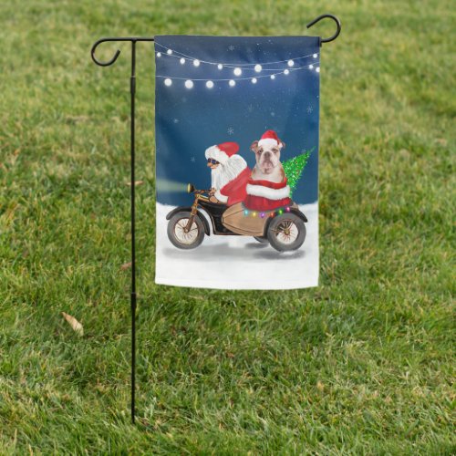 English Bulldog Christmas Santa Claus Garden Flag