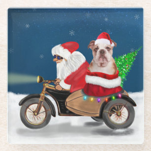 English Bulldog Christmas Santa Claus  Glass Coaster