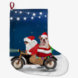 English Bulldog Christmas Santa Claus Large Christmas Stocking