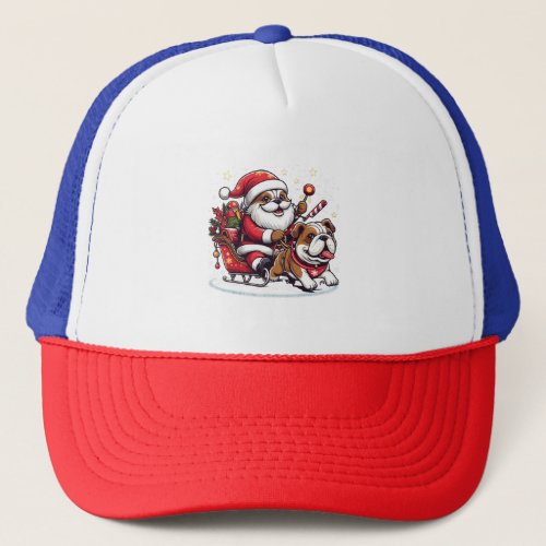 English Bulldog christmas santa claus riding Funny Trucker Hat