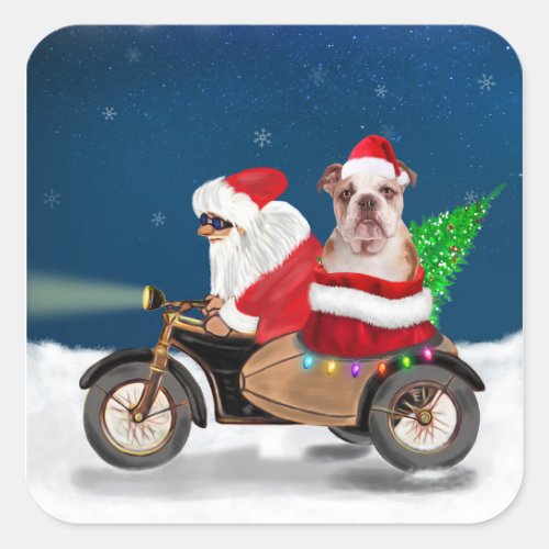 English Bulldog Christmas Santa Claus  Square Sticker