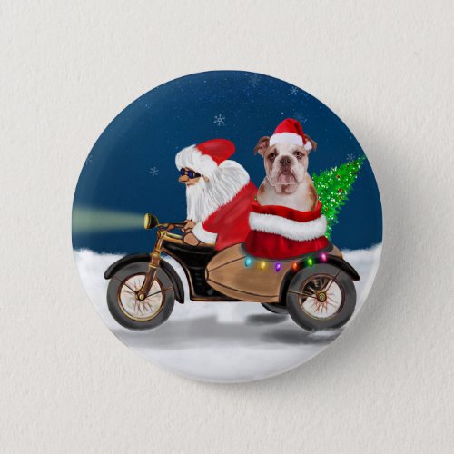 English Bulldog Christmas Santa Claus T Button